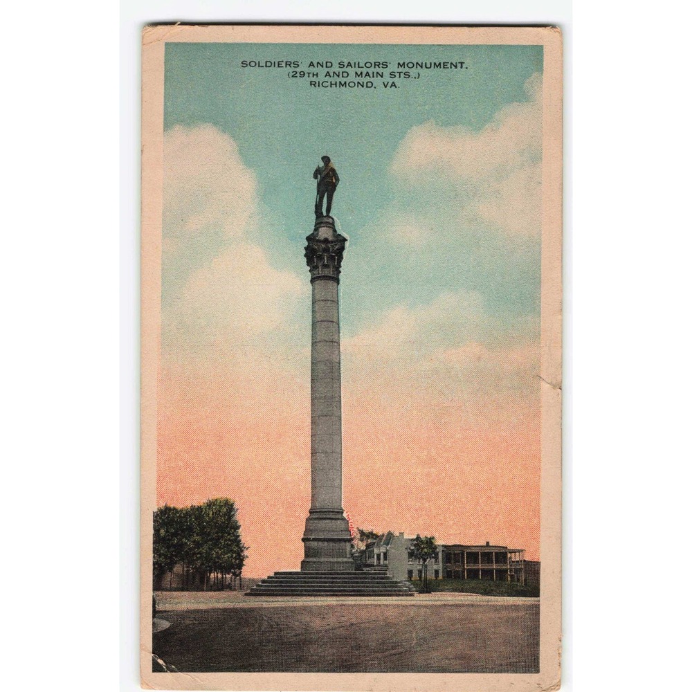 Vtg Richmond VA Soldiers Sailors Monument White Border Postcard 1917 Postmark